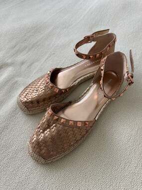 Marc Fisher Graze Rose Gold Studded Ankle Strap Espadrille Flats